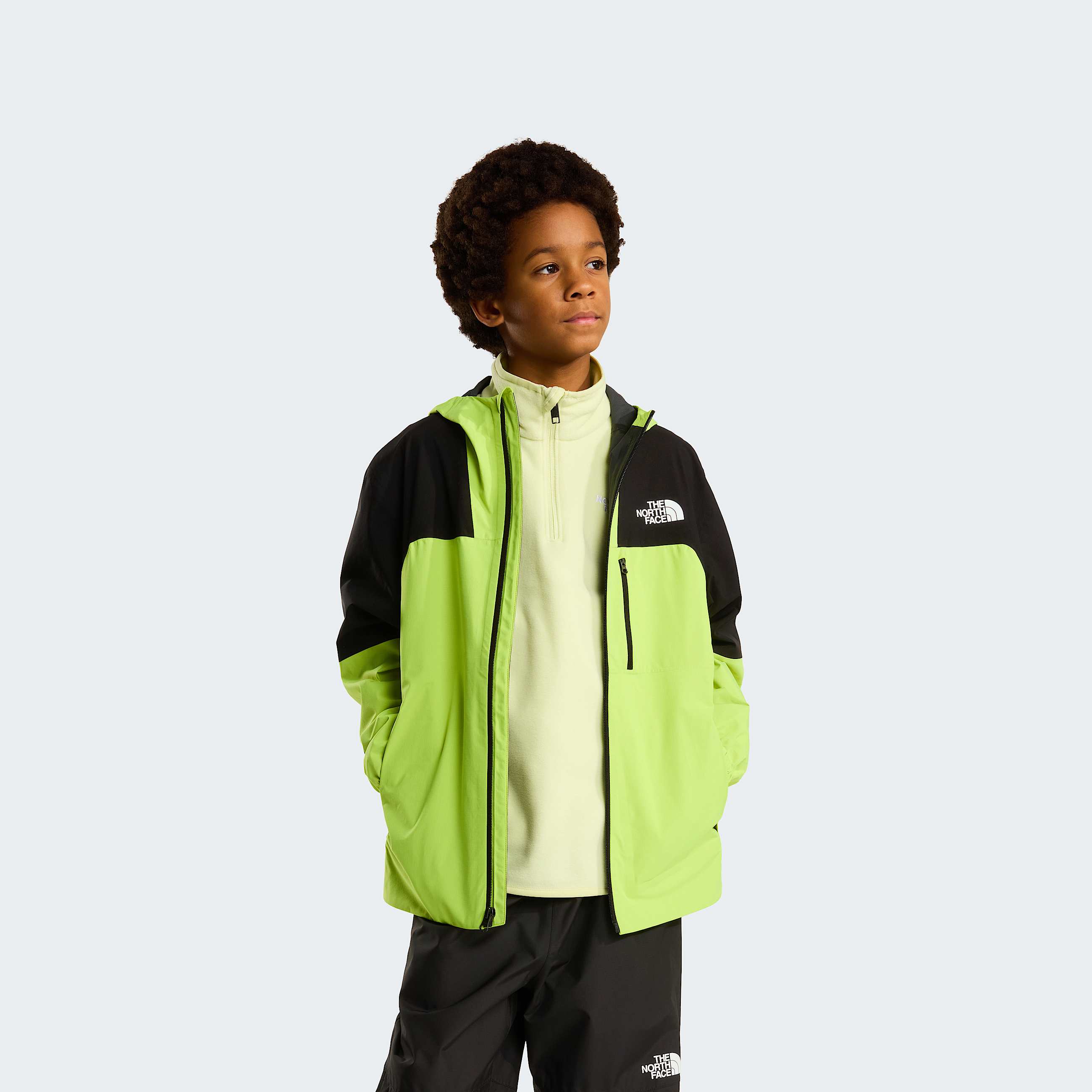 Teens Hike Packable Shell Jacket TNF TNF BlackFizz Lime ALT4