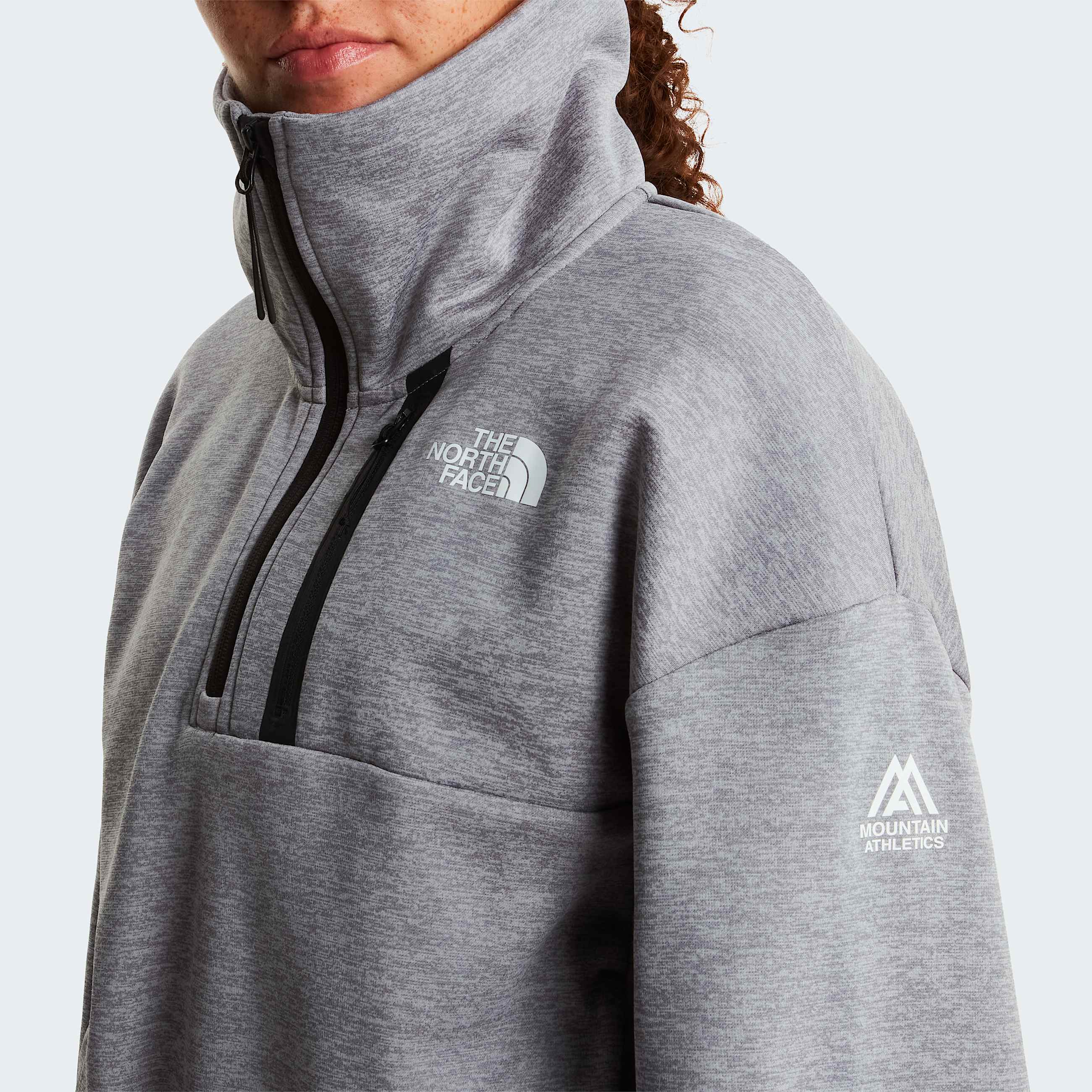 Womens Mountain Athletics 14 Zip Funnel Neck Fleece TNF TNF Pale Grey HeatherMeld Grey ALT4