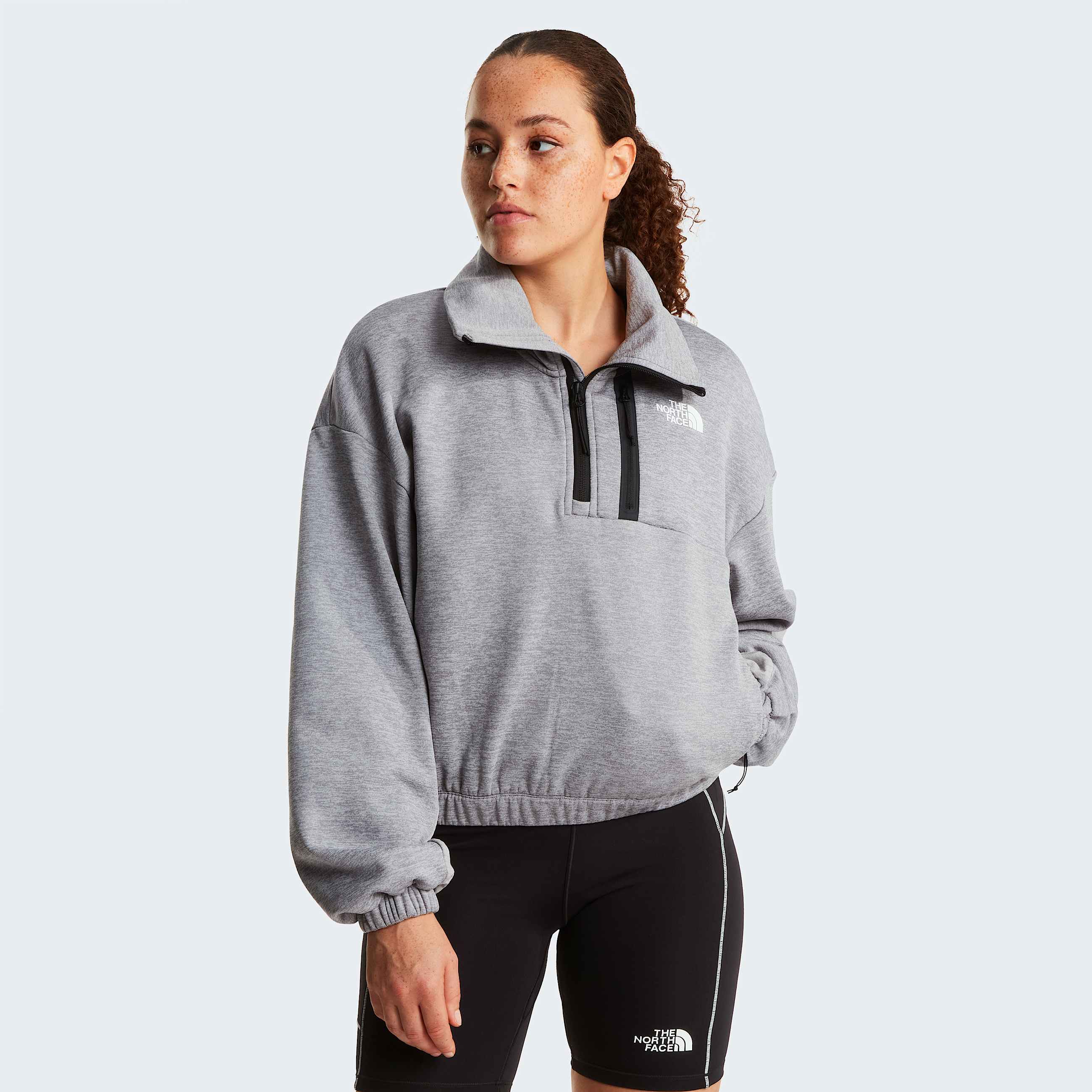 Womens Mountain Athletics 14 Zip Funnel Neck Fleece TNF TNF Pale Grey HeatherMeld Grey HERO
