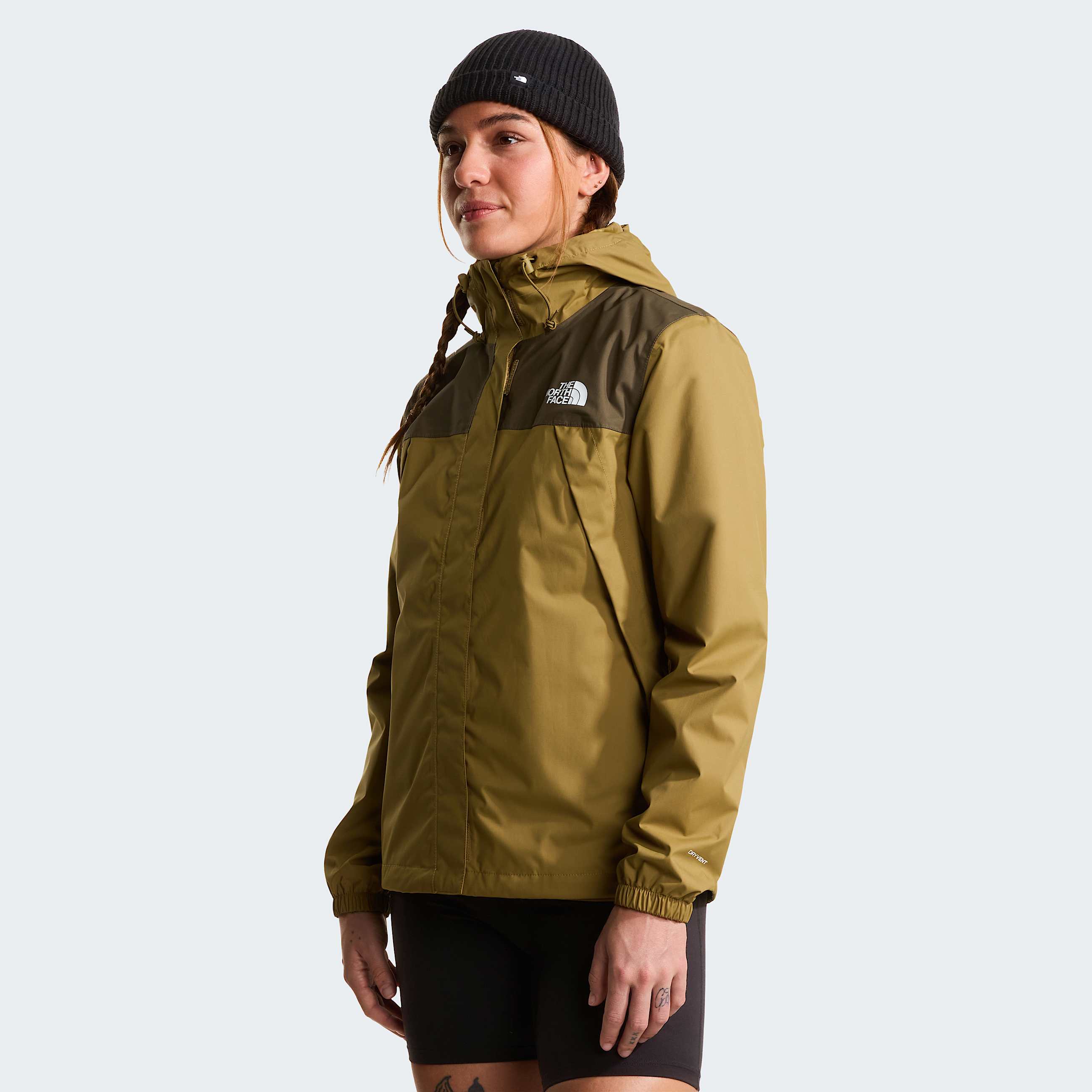 Womens Antora Rain Jacket TNF CedarNew Taupe Green HERO