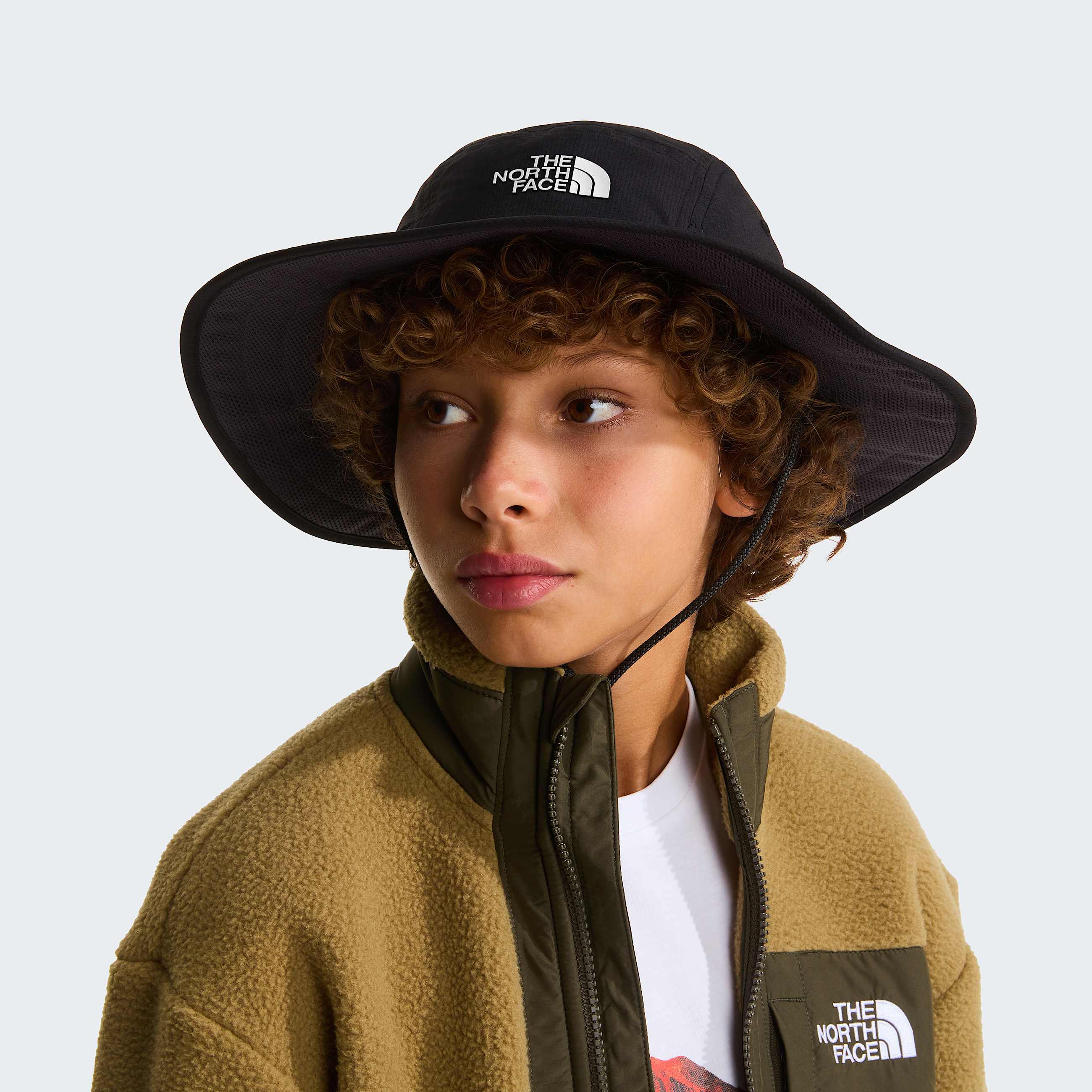 Kids Class V Brimmer Hat TNF TNF Black Logo Weather Topo Phantom Print ALT1