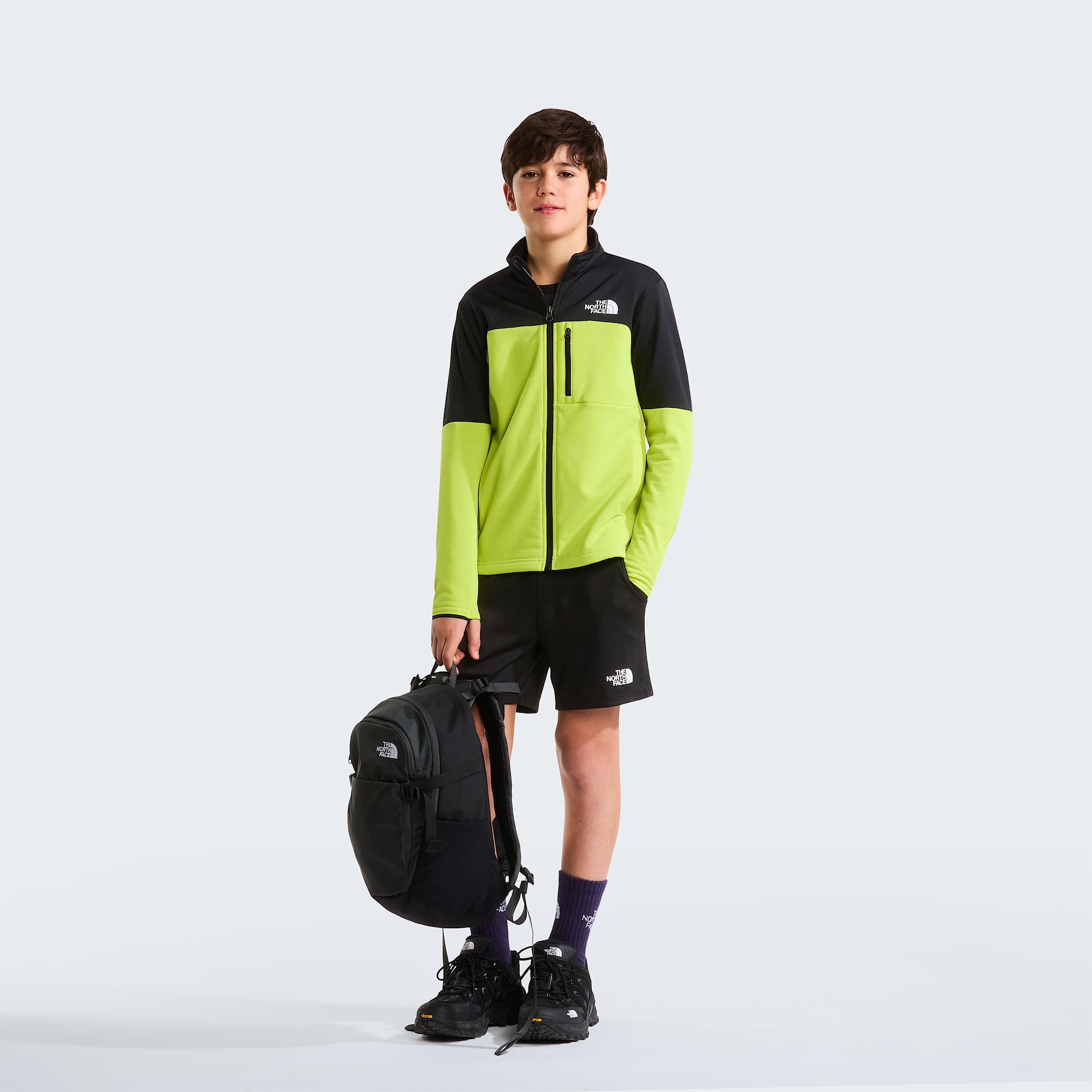 Teens Hike FullZip Midlayer Jacket TNF TNF BlackFizz Lime ALT1