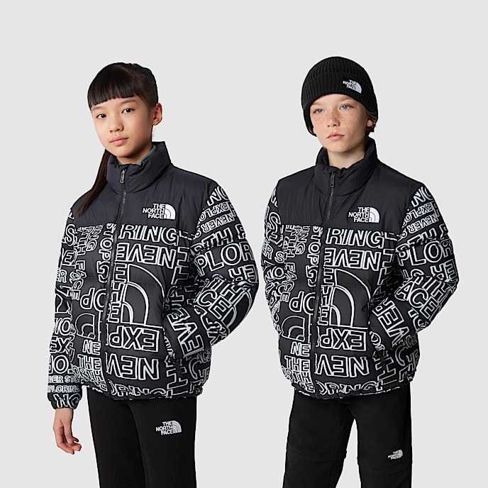 Teens 1996 Retro Nuptse Jacket TNF TNF Black TNF Marker Logo Print HERO