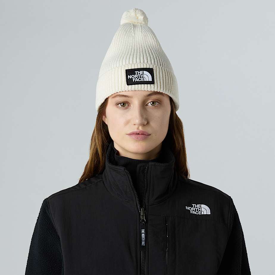 TNF Logo Box Pom Beanie TNF White Dune ALT1