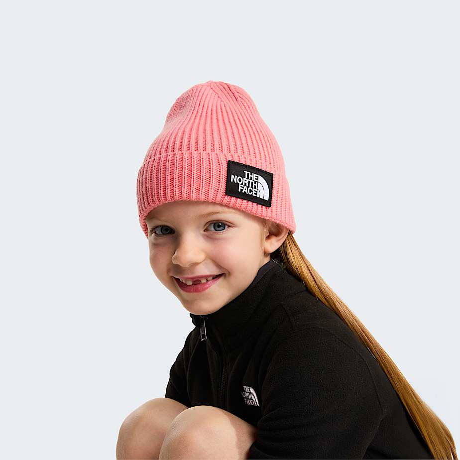 Kids TNF Logo Box Cuffed Beanie TNF Coral Crush ALT1