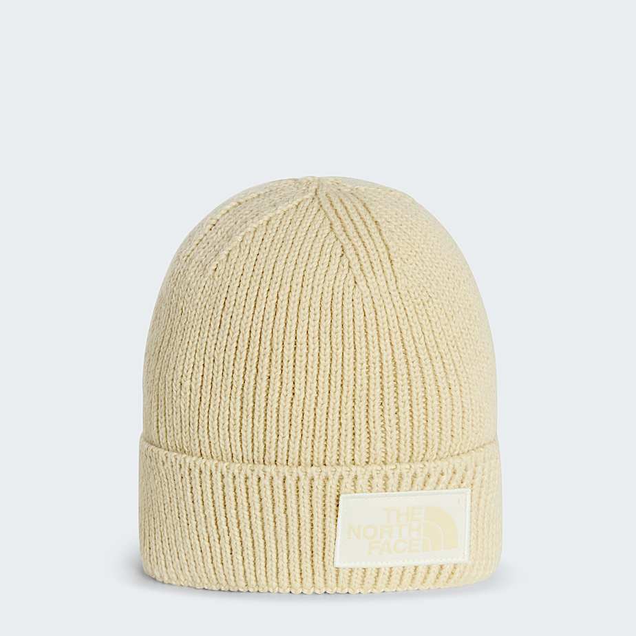 TNF Logo Boxbeanie met boord TNF Gravel HeatherWhite Dune HERO