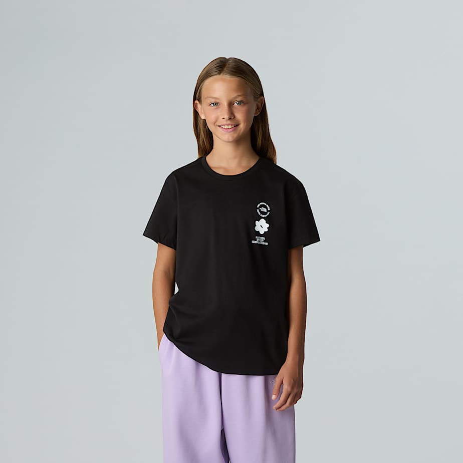 Dziewczęcy luźny T-shirt z grafiką Flower - 2